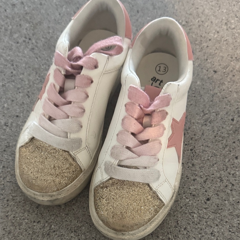 Art Class White and Pink Sneakers with Gold Accents